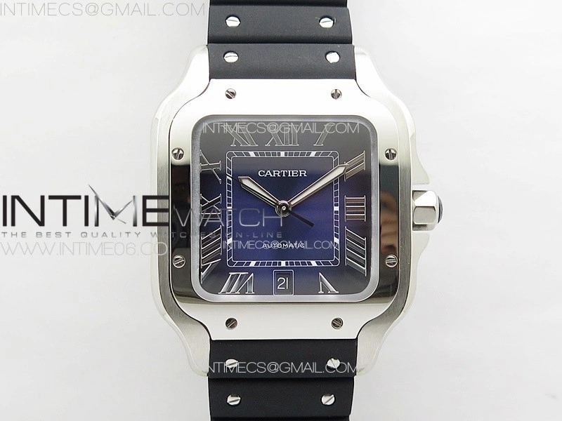 Santos de Cartier 40mm SS GF 1:1 Best Edition Blue Dial on Black Rubber Strap MIYOTA 9015