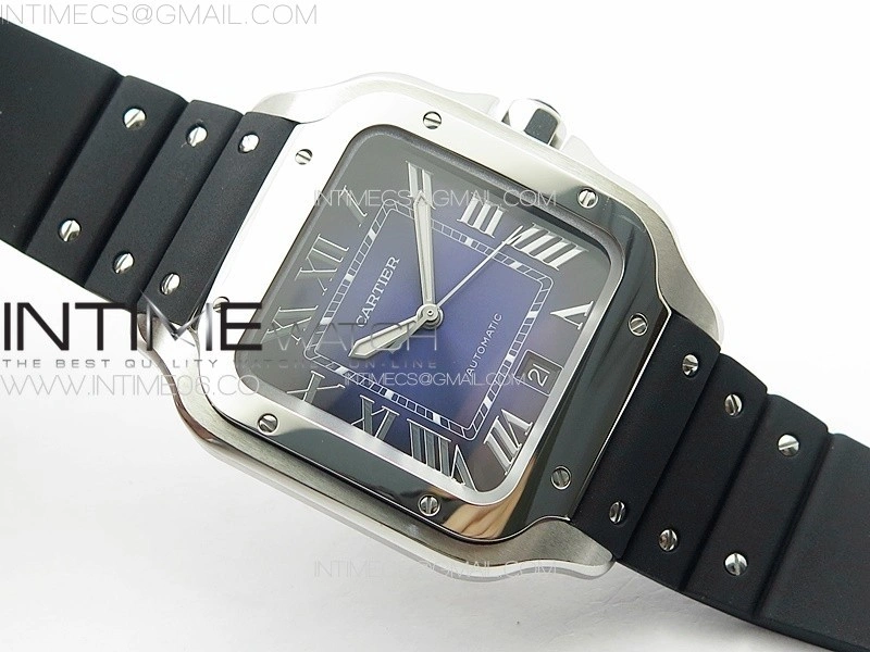 Santos de Cartier 40mm SS GF 1:1 Best Edition Blue Dial on Black Rubber Strap MIYOTA 9015