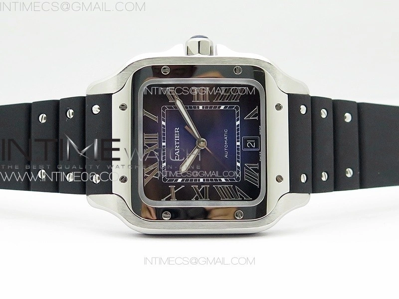 Santos de Cartier 40mm SS GF 1:1 Best Edition Blue Dial on Black Rubber Strap MIYOTA 9015
