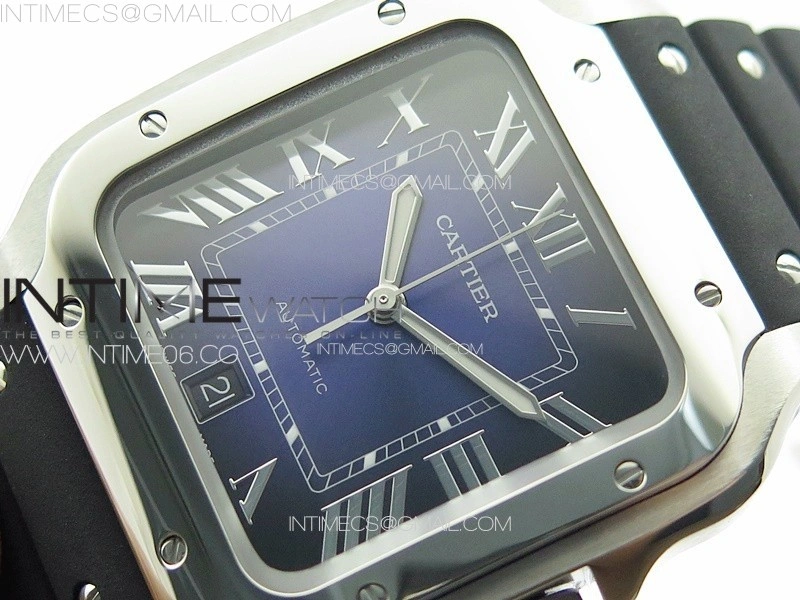 Santos de Cartier 40mm SS GF 1:1 Best Edition Blue Dial on Black Rubber Strap MIYOTA 9015