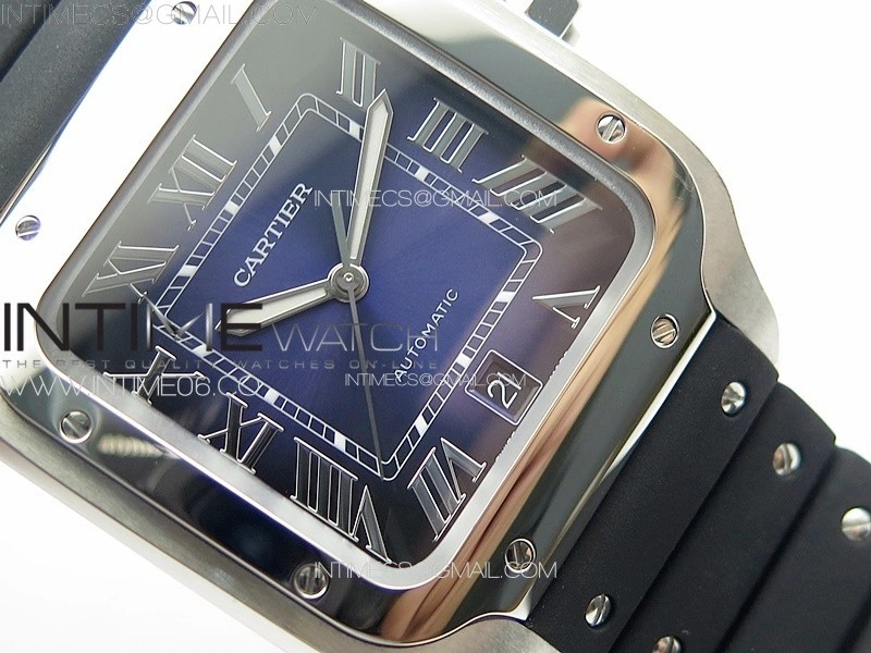 Santos de Cartier 40mm SS GF 1:1 Best Edition Blue Dial on Black Rubber Strap MIYOTA 9015