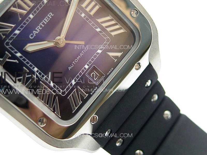 Santos de Cartier 40mm SS GF 1:1 Best Edition Blue Dial on Black Rubber Strap MIYOTA 9015
