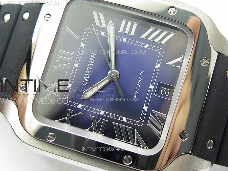 Santos de Cartier 40mm SS GF 1:1 Best Edition Blue Dial on Black Rubber Strap MIYOTA 9015