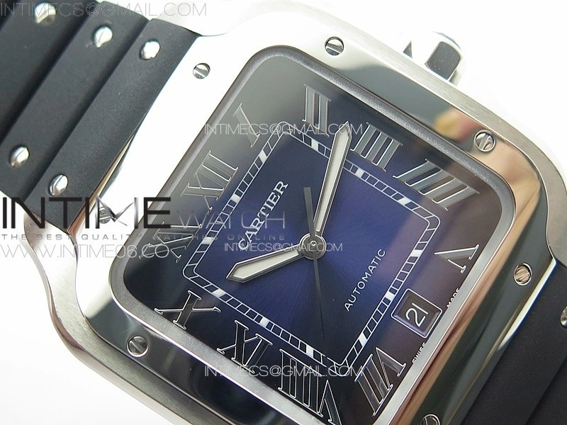Santos de Cartier 40mm SS GF 1:1 Best Edition Blue Dial on Black Rubber Strap MIYOTA 9015