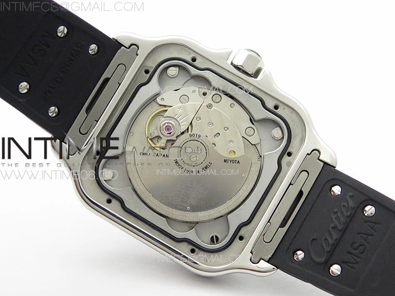 Santos de Cartier 40mm SS GF 1:1 Best Edition Blue Dial on Black Rubber Strap MIYOTA 9015