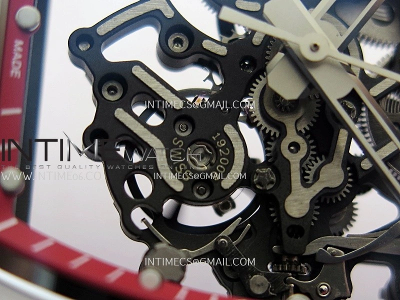 RM055 Red Inner Bezel White Ceramic RF 1:1 Best Edition Skeleton Dial On Red Rubber Strap RMUL2 Super Clone