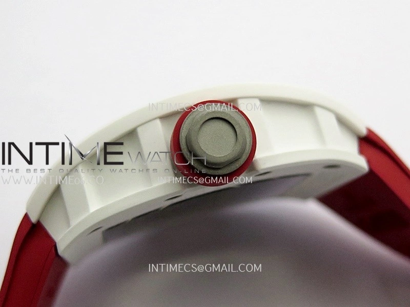 RM055 Red Inner Bezel White Ceramic RF 1:1 Best Edition Skeleton Dial On Red Rubber Strap RMUL2 Super Clone