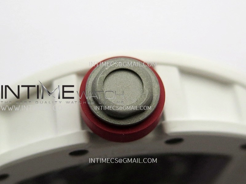 RM055 Red Inner Bezel White Ceramic RF 1:1 Best Edition Skeleton Dial On Red Rubber Strap RMUL2 Super Clone