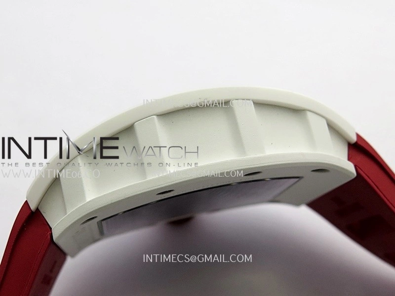RM055 Red Inner Bezel White Ceramic RF 1:1 Best Edition Skeleton Dial On Red Rubber Strap RMUL2 Super Clone