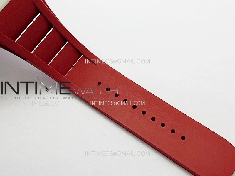 RM055 Red Inner Bezel White Ceramic RF 1:1 Best Edition Skeleton Dial On Red Rubber Strap RMUL2 Super Clone