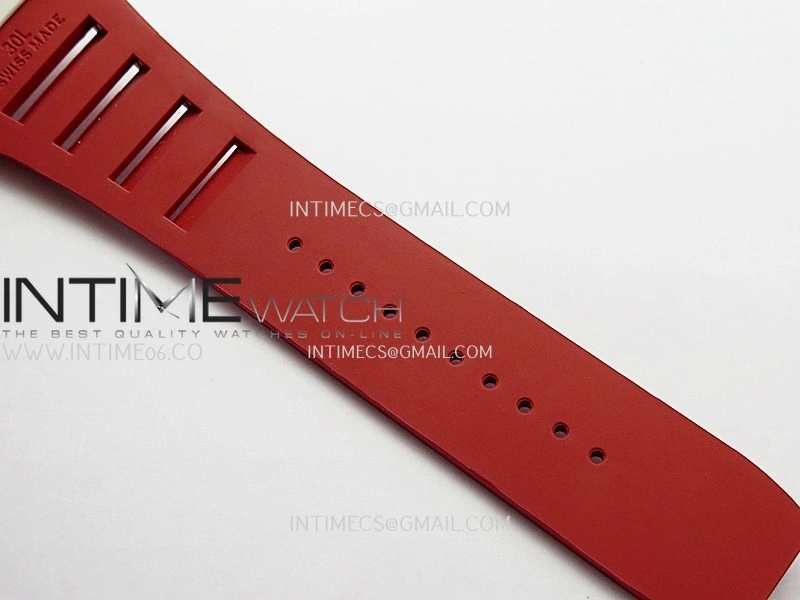 RM055 Red Inner Bezel White Ceramic RF 1:1 Best Edition Skeleton Dial On Red Rubber Strap RMUL2 Super Clone
