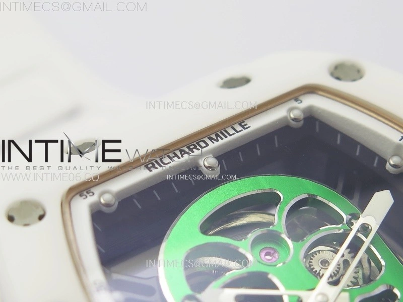 RM052 Skull White Ceramic RG Real Tourbillon YSF Best Edition RG Skull Dial on White Rubber Strap