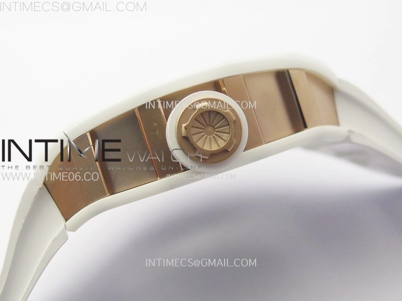 RM052 Skull White Ceramic RG Real Tourbillon YSF Best Edition RG Skull Dial on White Rubber Strap