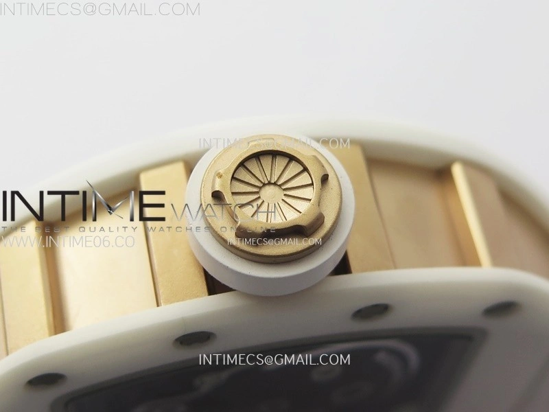 RM052 Skull White Ceramic RG Real Tourbillon YSF Best Edition RG Skull Dial on White Rubber Strap