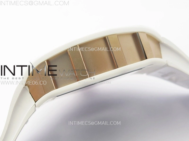RM052 Skull White Ceramic RG Real Tourbillon YSF Best Edition RG Skull Dial on White Rubber Strap