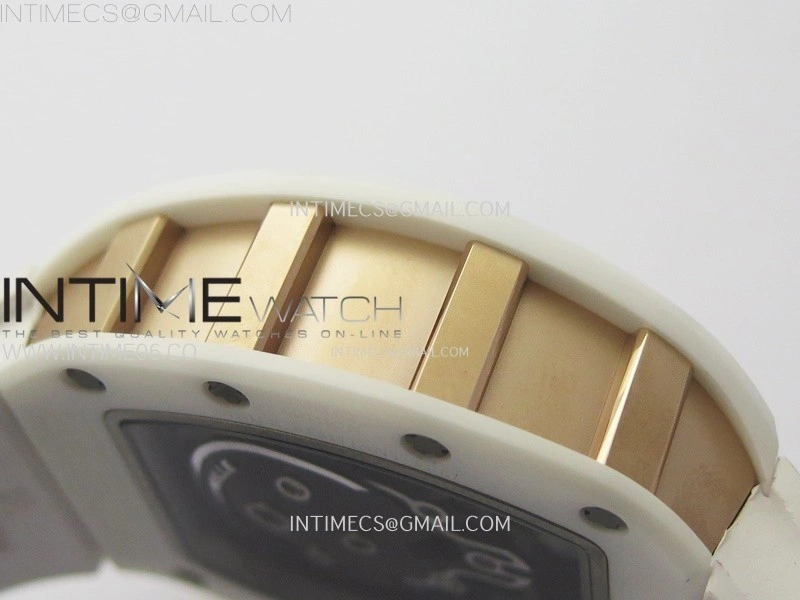 RM052 Skull White Ceramic RG Real Tourbillon YSF Best Edition RG Skull Dial on White Rubber Strap