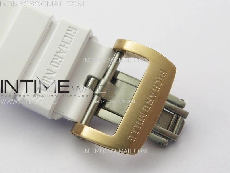 RM052 Skull White Ceramic RG Real Tourbillon YSF Best Edition RG Skull Dial on White Rubber Strap
