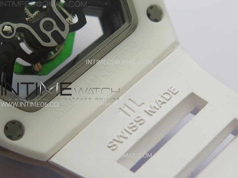 RM052 Skull White Ceramic RG Real Tourbillon YSF Best Edition RG Skull Dial on White Rubber Strap