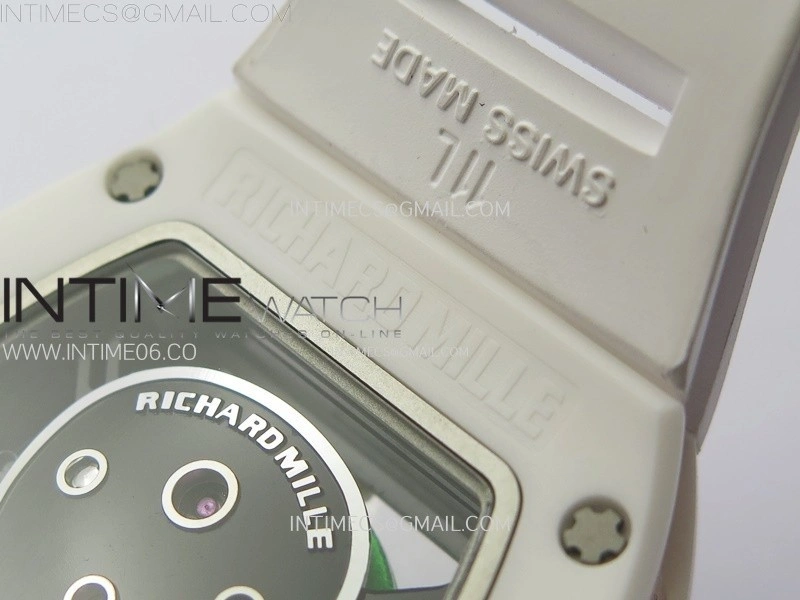 RM052 Skull White Ceramic RG Real Tourbillon YSF Best Edition RG Skull Dial on White Rubber Strap