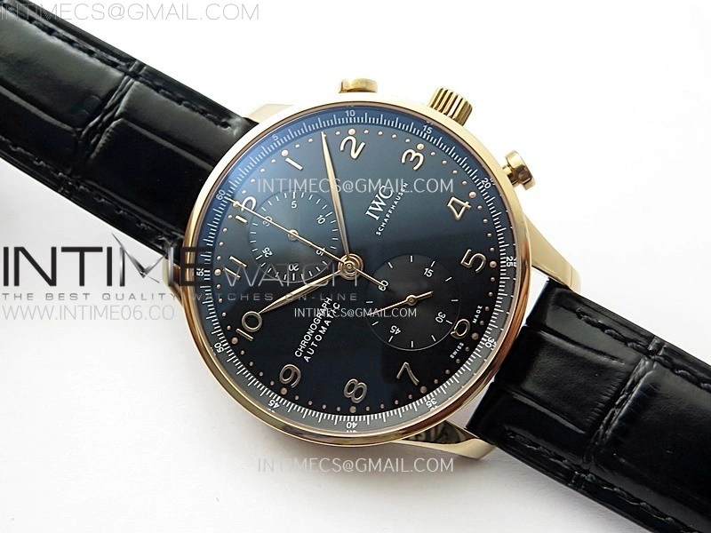 Portuguese Chrono IW371609 RG ZF 1:1 Best Edition Black Dial on Black Leather Strap A69355