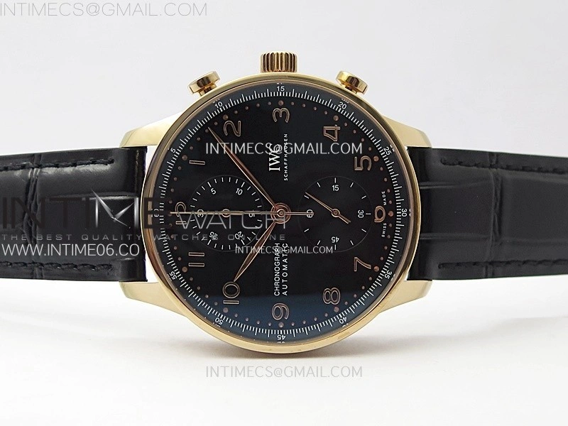 Portuguese Chrono IW371609 RG ZF 1:1 Best Edition Black Dial on Black Leather Strap A69355
