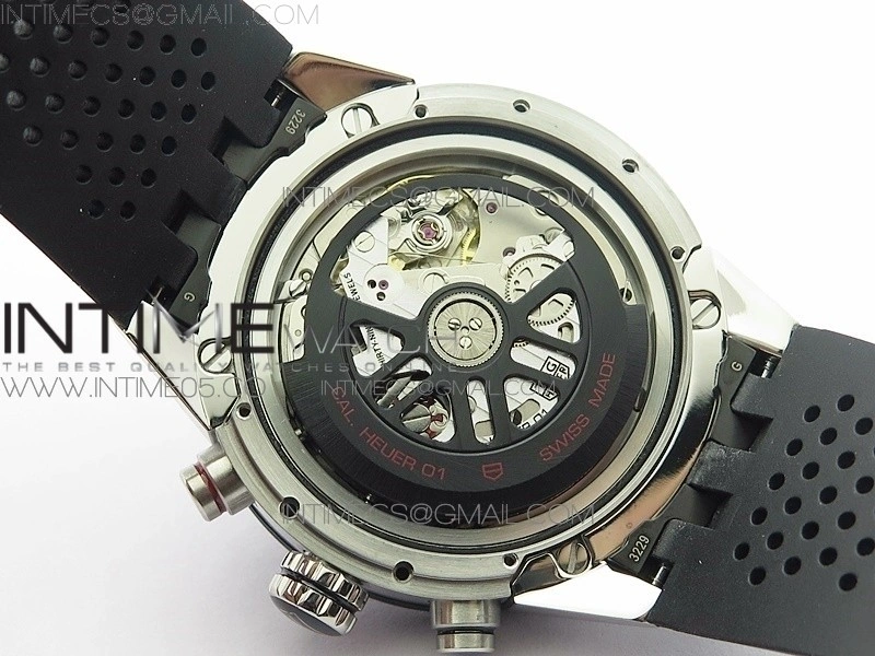Calibre Heuer 01 Chrono 43mm SS XF 1:1 Best Edition Skeleton Dial on Rubber Strap A1887