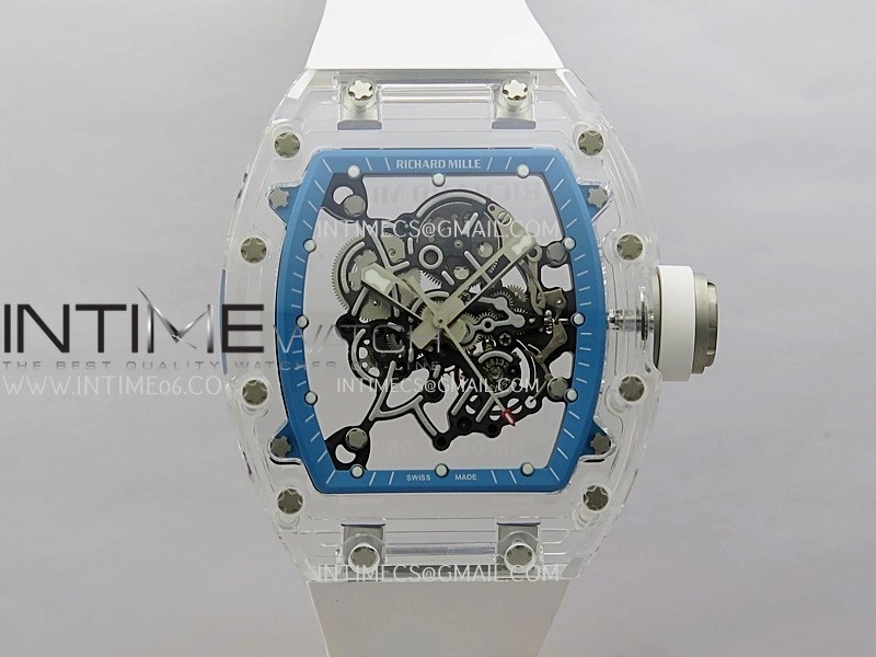RM055 Transparent Blue Inner Sonic Best Edition Skeleton Dial On White Rubber Strap RMUL2 Super Clone