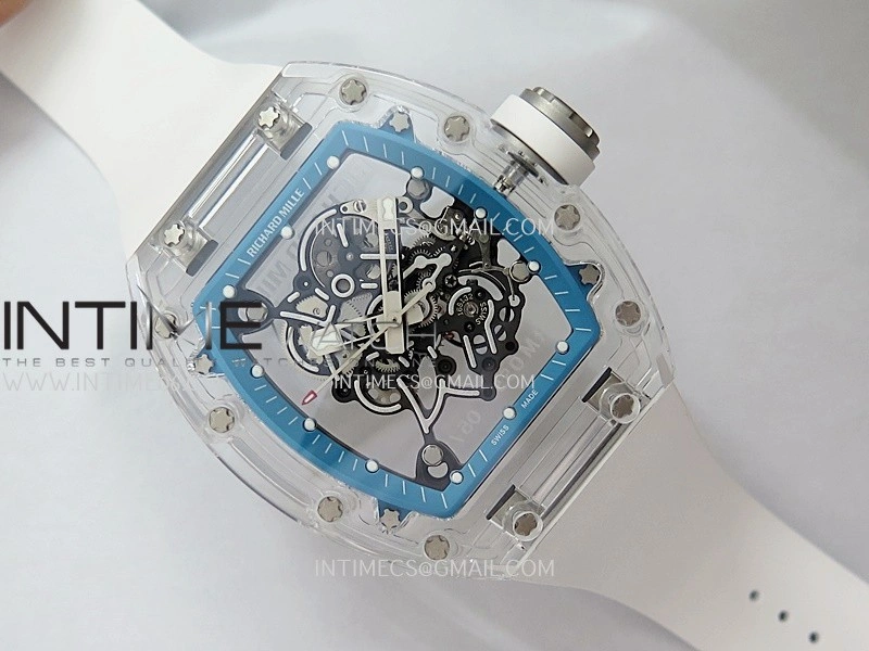 RM055 Transparent Blue Inner Sonic Best Edition Skeleton Dial On White Rubber Strap RMUL2 Super Clone