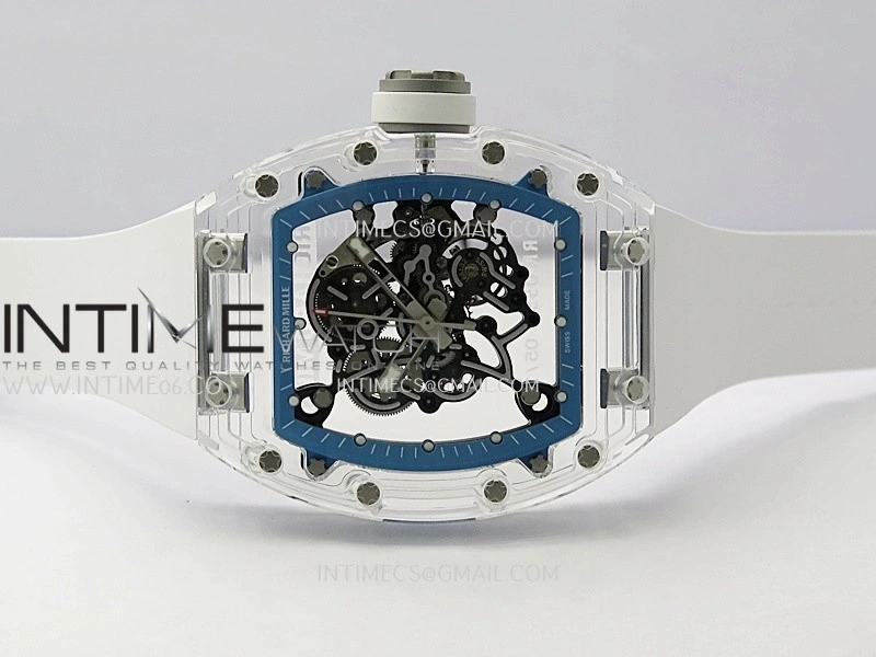 RM055 Transparent Blue Inner Sonic Best Edition Skeleton Dial On White Rubber Strap RMUL2 Super Clone
