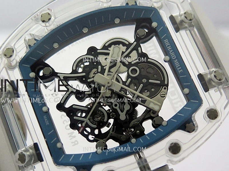 RM055 Transparent Blue Inner Sonic Best Edition Skeleton Dial On White Rubber Strap RMUL2 Super Clone