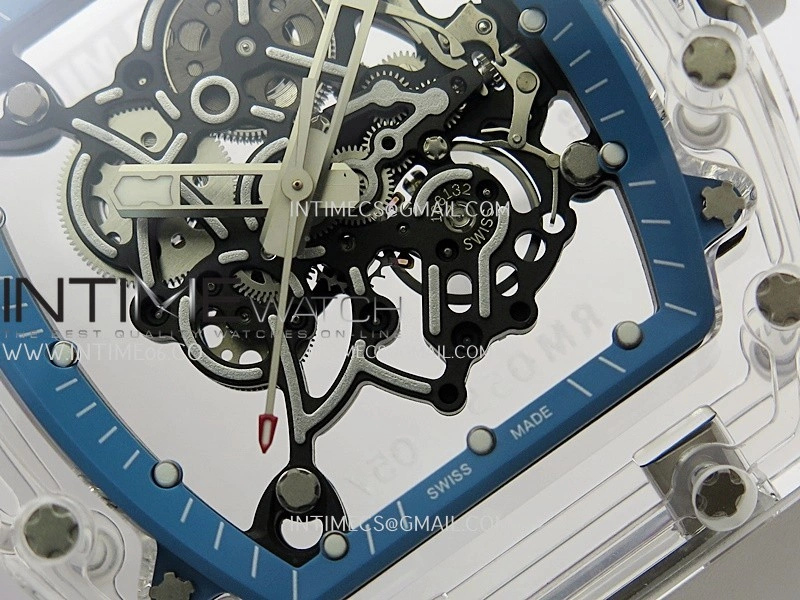 RM055 Transparent Blue Inner Sonic Best Edition Skeleton Dial On White Rubber Strap RMUL2 Super Clone