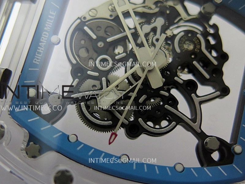 RM055 Transparent Blue Inner Sonic Best Edition Skeleton Dial On White Rubber Strap RMUL2 Super Clone