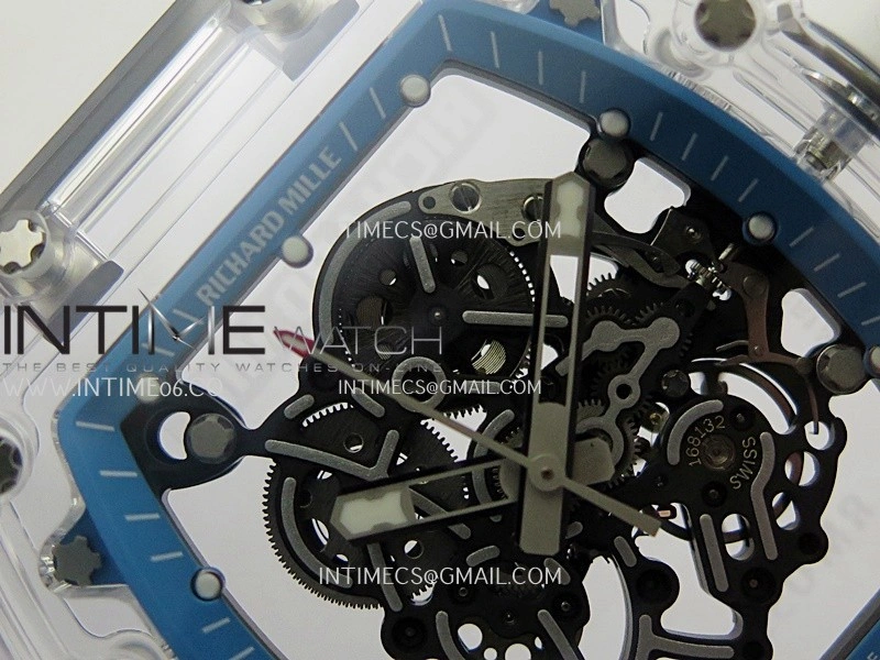 RM055 Transparent Blue Inner Sonic Best Edition Skeleton Dial On White Rubber Strap RMUL2 Super Clone