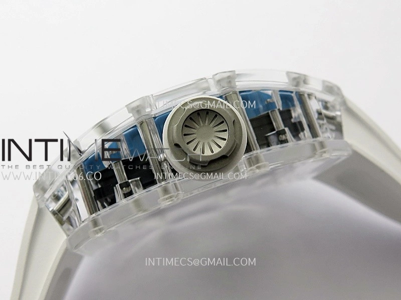 RM055 Transparent Blue Inner Sonic Best Edition Skeleton Dial On White Rubber Strap RMUL2 Super Clone
