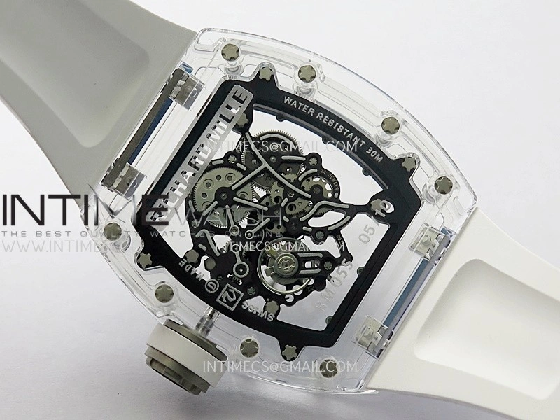 RM055 Transparent Blue Inner Sonic Best Edition Skeleton Dial On White Rubber Strap RMUL2 Super Clone