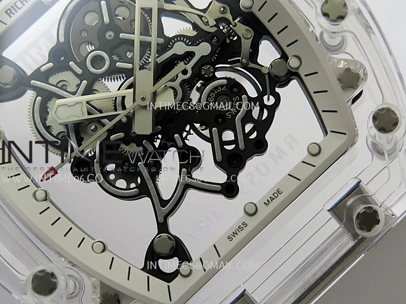 RM055 Transparent White Inner Sonic Best Edition Skeleton Dial On White Rubber Strap RMUL2 Super Clone