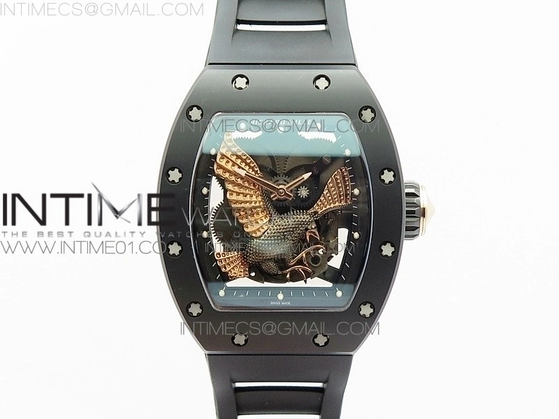 RM023 Real Ceramic Case KVF Best Edition Eagle Skeleton Dial RG Crown on Black Rubber Strap MIYOTA8215