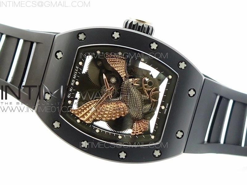 RM023 Real Ceramic Case KVF Best Edition Eagle Skeleton Dial RG Crown on Black Rubber Strap MIYOTA8215