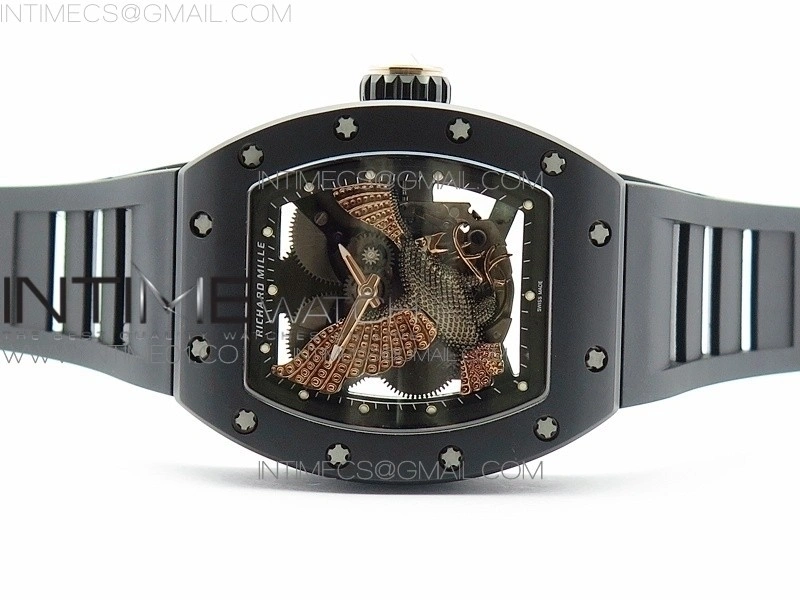 RM023 Real Ceramic Case KVF Best Edition Eagle Skeleton Dial RG Crown on Black Rubber Strap MIYOTA8215