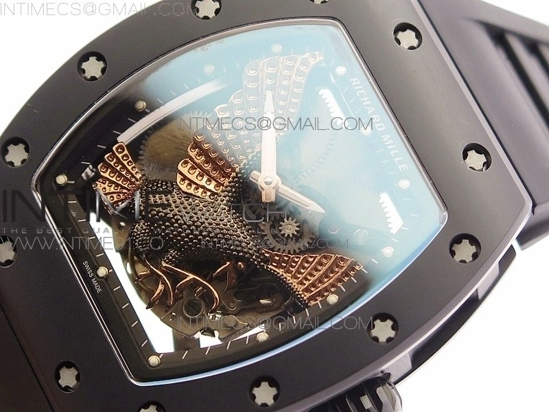 RM023 Real Ceramic Case KVF Best Edition Eagle Skeleton Dial RG Crown on Black Rubber Strap MIYOTA8215
