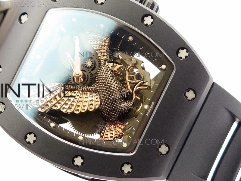 RM023 Real Ceramic Case KVF Best Edition Eagle Skeleton Dial RG Crown on Black Rubber Strap MIYOTA8215