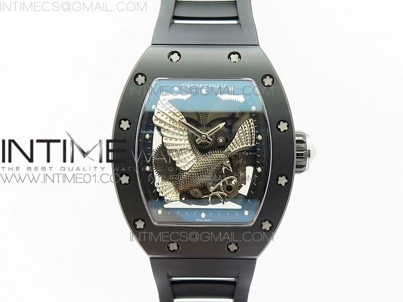 RM023 Real Ceramic Case KVF Best Edition Eagle Skeleton Dial SS Crown on Black Rubber Strap MIYOTA8215