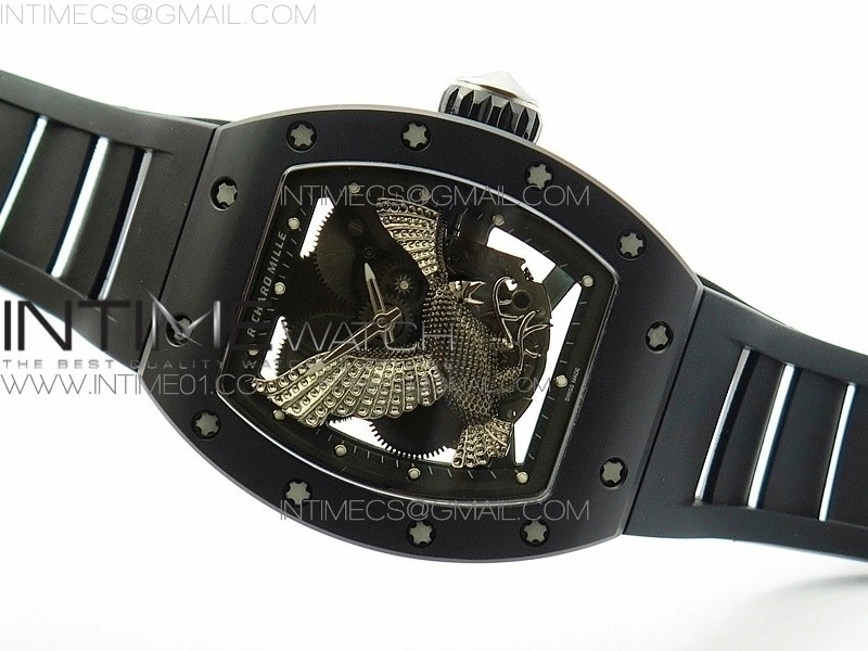 RM023 Real Ceramic Case KVF Best Edition Eagle Skeleton Dial SS Crown on Black Rubber Strap MIYOTA8215