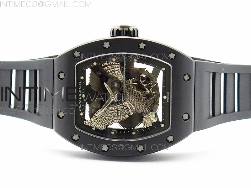 RM023 Real Ceramic Case KVF Best Edition Eagle Skeleton Dial SS Crown on Black Rubber Strap MIYOTA8215