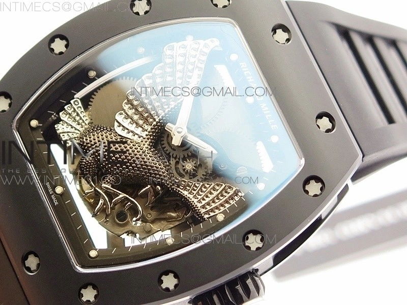 RM023 Real Ceramic Case KVF Best Edition Eagle Skeleton Dial SS Crown on Black Rubber Strap MIYOTA8215