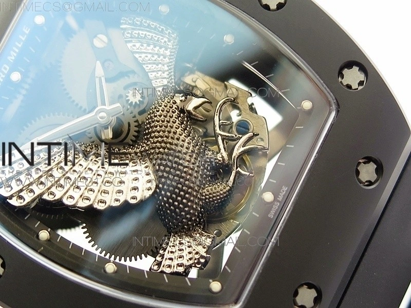 RM023 Real Ceramic Case KVF Best Edition Eagle Skeleton Dial SS Crown on Black Rubber Strap MIYOTA8215