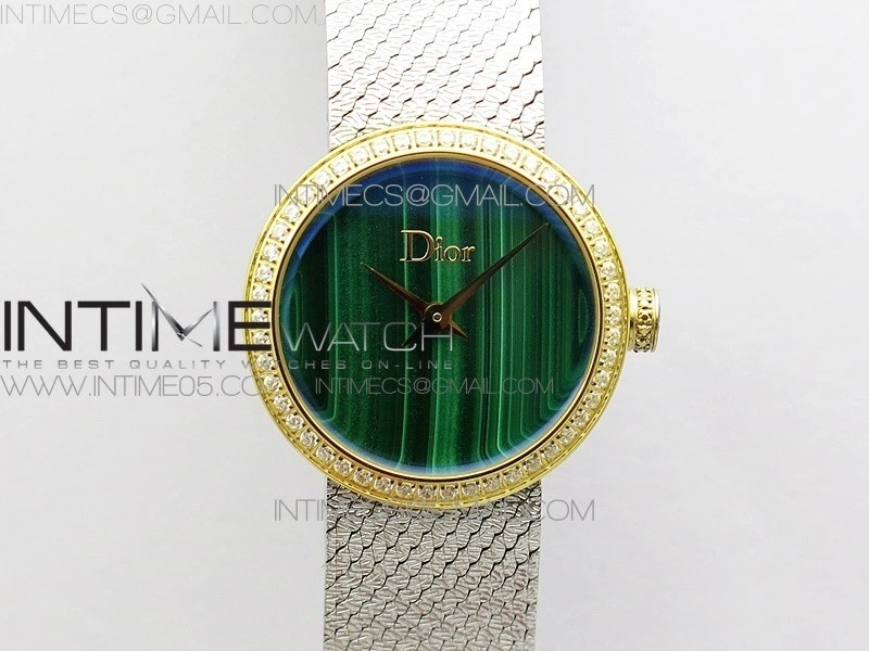La d de dior satine SS YG Crystal Bezel 8848F 1:1 Best Edition Malachite on SS bracelet Swiss Quartz