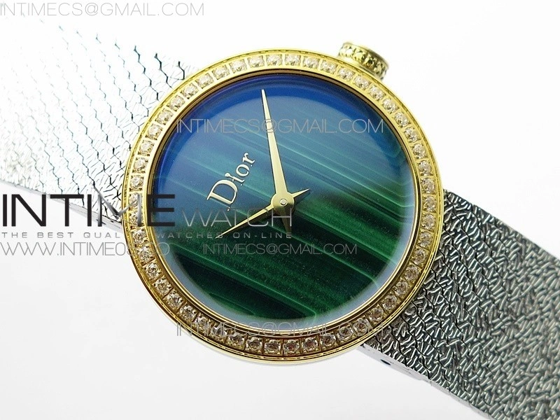 La d de dior satine SS YG Crystal Bezel 8848F 1:1 Best Edition Malachite on SS bracelet Swiss Quartz
