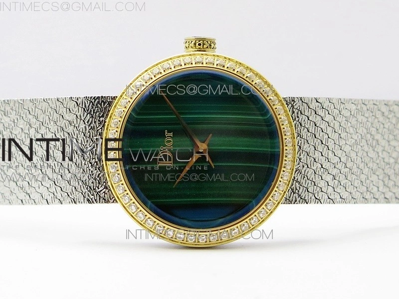 La d de dior satine SS YG Crystal Bezel 8848F 1:1 Best Edition Malachite on SS bracelet Swiss Quartz