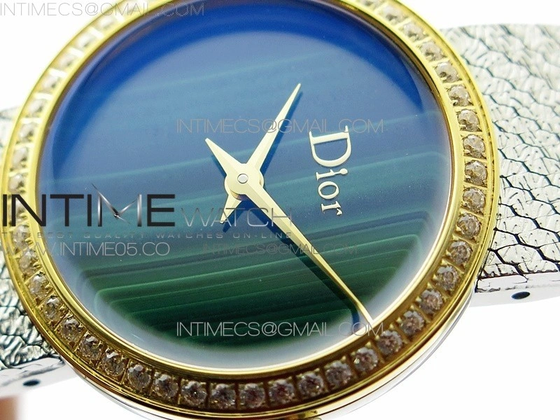 La d de dior satine SS YG Crystal Bezel 8848F 1:1 Best Edition Malachite on SS bracelet Swiss Quartz